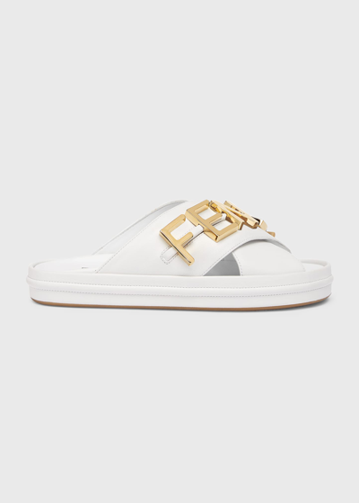 Shop Fendi Logo Letter Crisscross Slide Sandals In White