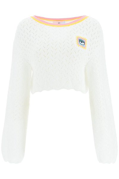 Shop Chiara Ferragni Crochet Cropped Sweater In Mixed Colours