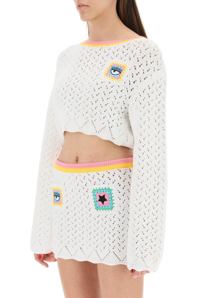 Shop Chiara Ferragni Crochet Cropped Sweater In Mixed Colours