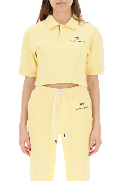 Shop Chiara Ferragni Cropped Fleece Polo Shirt In Yellow