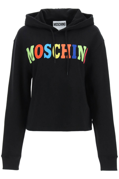 Shop Moschino Multicolor Logo Hoodie In Black