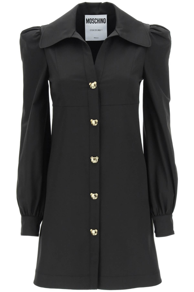 Shop Moschino Shirt Dress With Teddy Bear Buttons In Black