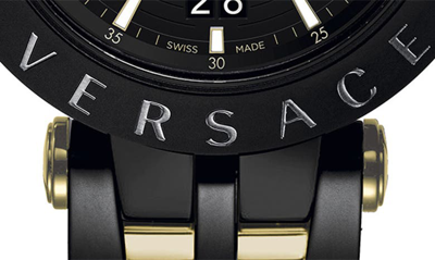 Shop Versace V-race Dual Time Bracelet Watch, 46mm In Black/ Gold