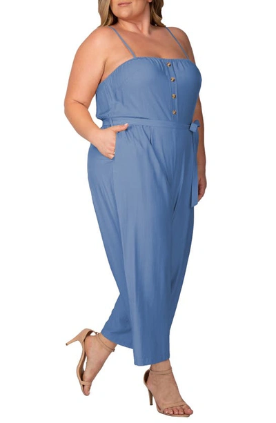 Standards & Practices Tie Waist Sleeveless Wide Leg Jumpsuit In Bleach Blue