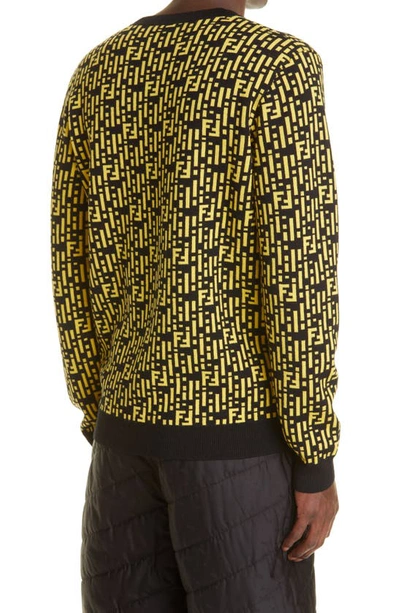 Shop Fendi Rain Jacquard Cashmere Crewneck Sweater In Black/ Yellow