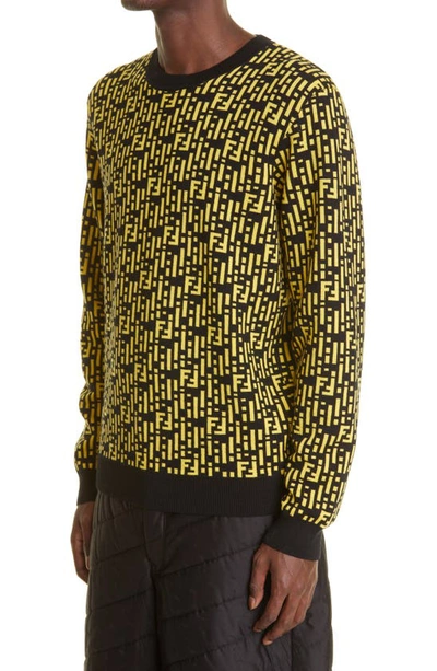 Shop Fendi Rain Jacquard Cashmere Crewneck Sweater In Black/ Yellow