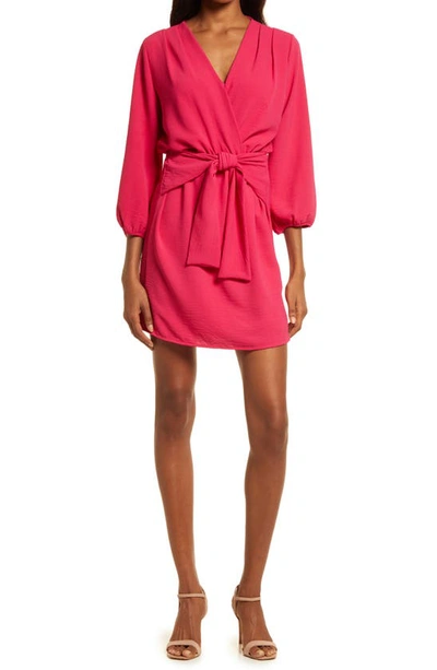 Shop Fraiche By J Long Sleeve Tie Front Dress In Cherry