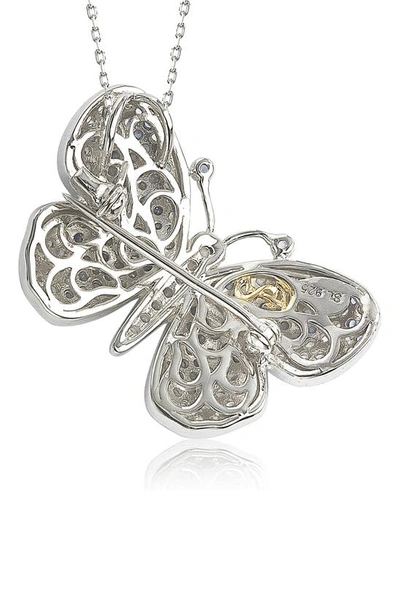 Suzy Levian Sterling Silver Pave Cz Butterfly Pendant Necklace In Blue