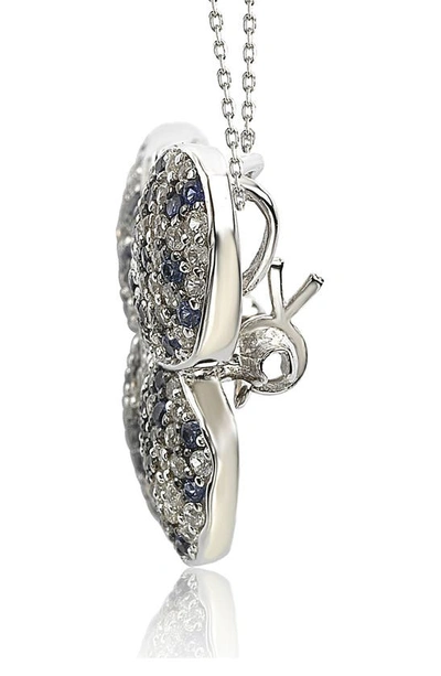 Suzy Levian Sterling Silver Pave Cz Butterfly Pendant Necklace In Blue