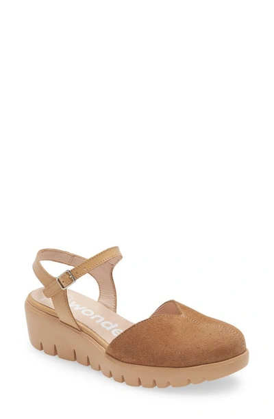 Shop Wonders Ankle Strap Platform Pump In Sand Suede/ Sand Leather