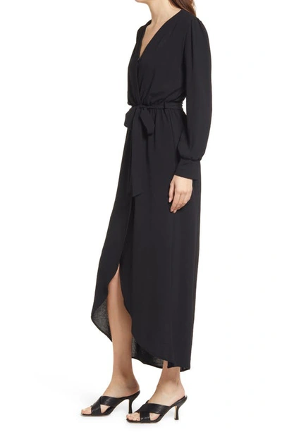 Shop Fraiche By J Wrap Front Long Sleeve Dress In Black