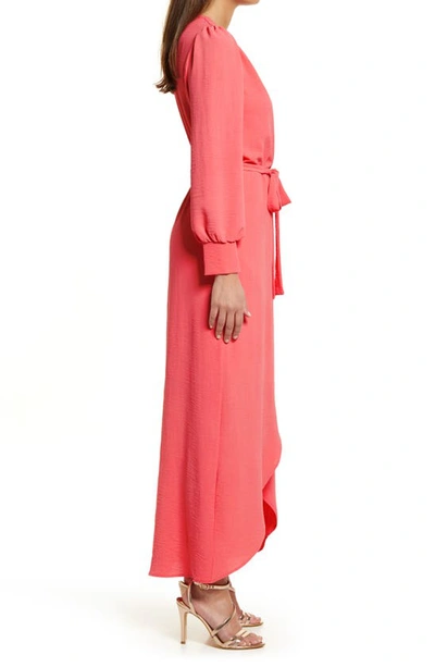 Shop Fraiche By J Wrap Front Long Sleeve Dress In Coral