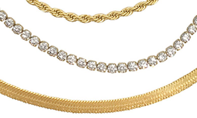 Adornia Water Resistant 14k Yellow Gold Plated Herringbone, Rope, & Tennis Chain Necklace Set In Yellow
