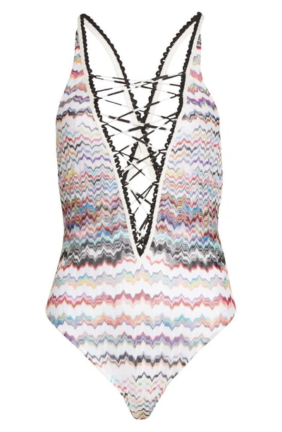 Shop Missoni Zigzag Knit One-piece Swimsuit In Mare