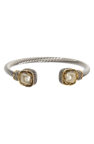Meshmerise Twisted Cable Mother Of Pearl Bangle In Two Tone
