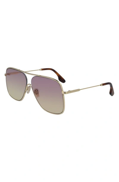 Shop Victoria Beckham Loop 64mm Oversize Navigator Sunglasses In Gold/ Pink Yellow