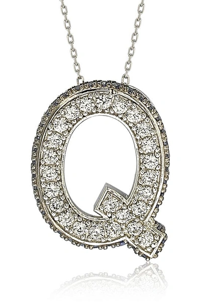 Suzy Levian Sterling Silver & Blue Sapphire Initial Pendant Necklace In Blue-q