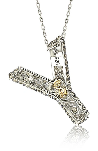 Suzy Levian Sterling Silver & Blue Sapphire Initial Pendant Necklace In Blue-y