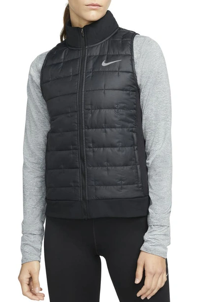 Shop Nike Therma-fit Quilted Running Jacket In Black