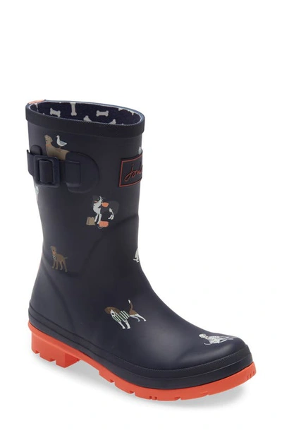 Shop Joules Print Molly Welly Rain Boot In Navy Beach Dogs