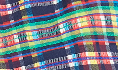 Shop Ganni Seersucker One-shoulder Plaid Print Bikini Top In Multicolour