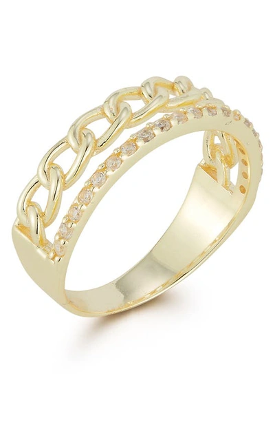 Glaze Jewelry Sterling Silver Cz Link Double Band Ring In Yellow Gold