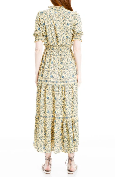 Shop Max Studio Ruffle Collar Print Tiered Maxi Dress In Gold Wild Vine