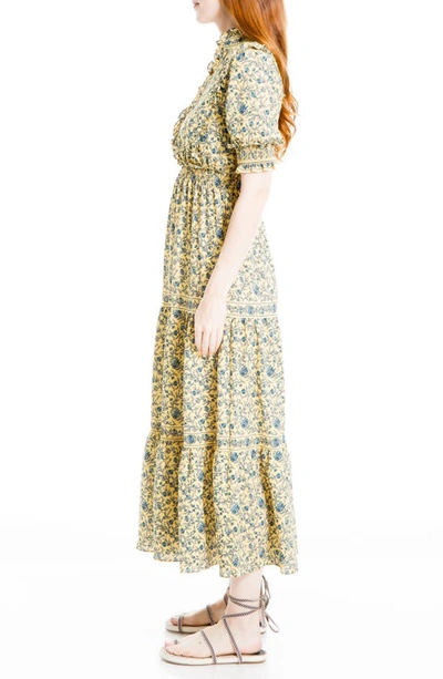 Shop Max Studio Ruffle Collar Print Tiered Maxi Dress In Gold Wild Vine