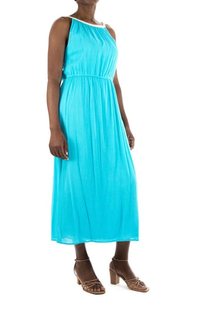 Shop Nina Leonard Braided Neck Sleeveless Maxi Dress In Rift
