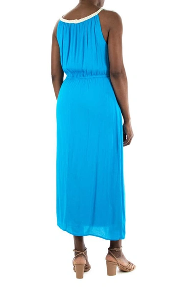 Shop Nina Leonard Braided Neck Sleeveless Maxi Dress In Blue Punch