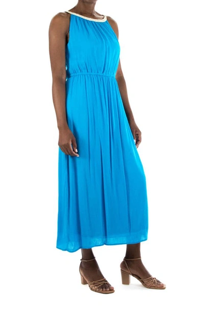 Shop Nina Leonard Braided Neck Sleeveless Maxi Dress In Blue Punch