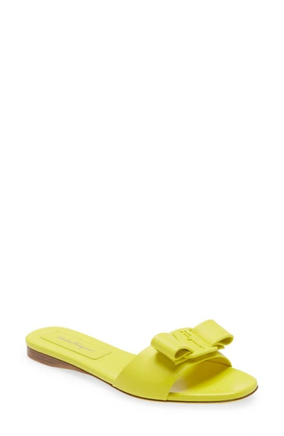 Shop Ferragamo Vicky Bow Slide Sandal In Canary Yellow
