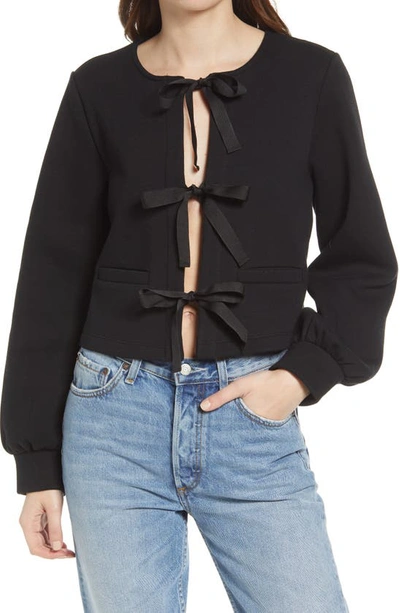 & Other Stories Tie Front Fleece Cardigan In Black