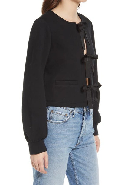 & Other Stories Tie Front Fleece Cardigan In Black