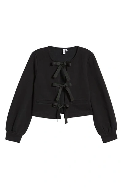 & Other Stories Tie Front Fleece Cardigan In Black
