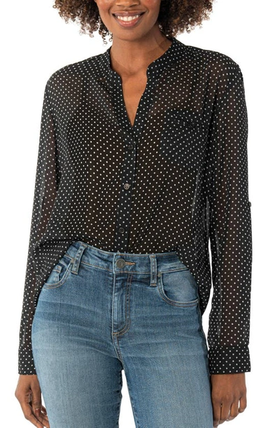 Shop Kut From The Kloth Jasmine Chiffon Button-up Shirt In Black/ White Dot