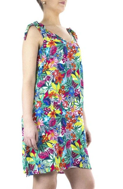 Shop Nina Leonard Printed Tie Shoulder Gauze Dress In Dragon Fruit Multi
