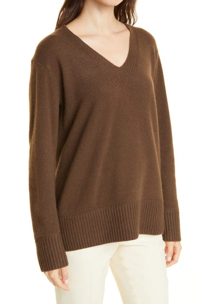 Shop Vince V-neck Cashmere Sweater In Walnut