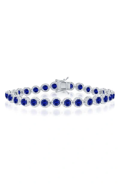 Shop Simona Halo Cz Station Tennis Bracelet In Blue