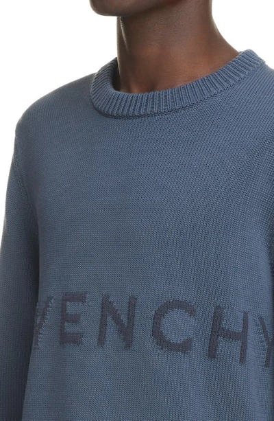 Shop Givenchy Intarsia Logo Cotton Sweater In 464-blue/ Navy