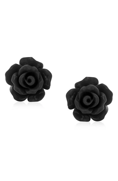 Bling Jewelry 3d Rose Stud Earrings In Black