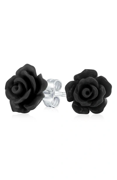 Bling Jewelry 3d Rose Stud Earrings In Black