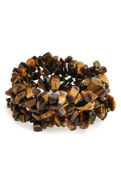 Bling Jewelry Chip Stone Wide Stretch Bracelet In Brown