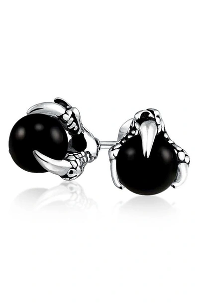 Bling Jewelry Orb Dragon Claw Stud Earrings In Black