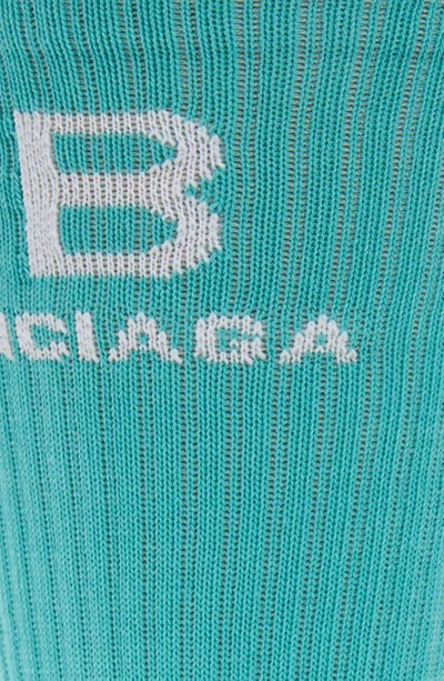 Shop Balenciaga Bb Logo Crew Socks In Mint/ White