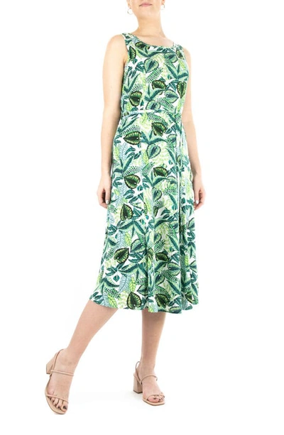 Nina Leonard Sylvia Sleeveless Midi Dress In White Green Multi