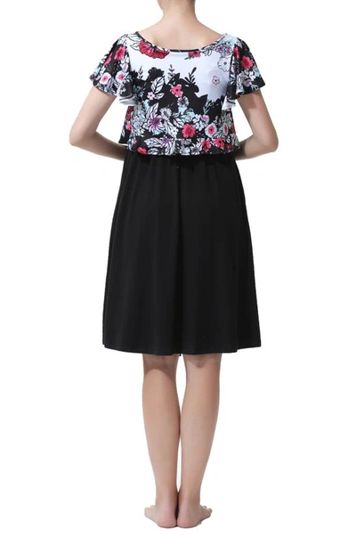 Kimi And Kai Gini Maternity Nightgown In Black Multi
