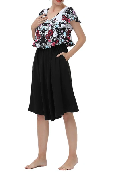 Kimi And Kai Gini Maternity Nightgown In Black Multi