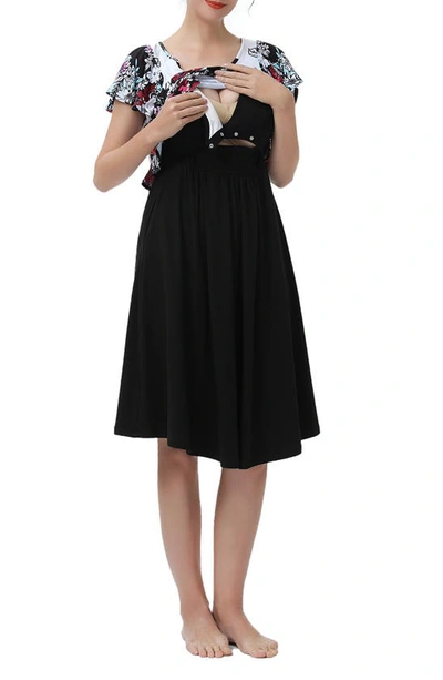 Shop Kimi And Kai Gini Maternity Nightgown In Black Multi