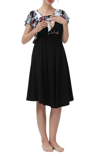 Kimi And Kai Gini Maternity Nightgown In Black Multi